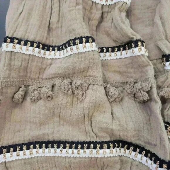 AndTheWhy Women's Light Brown Crinkled Cotton Long Sleeve V-Neck Top NEW - Picture 14 of 16